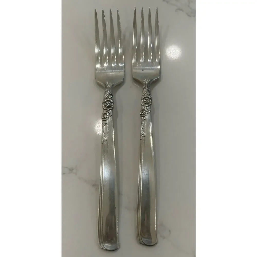 Vtg Oneida Prestige Gay Adventure 1955 Silver Plated MCM Set Of 2 Dinner‎ Forks